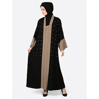 Double layered Dubai abaya- Black-Khaki
